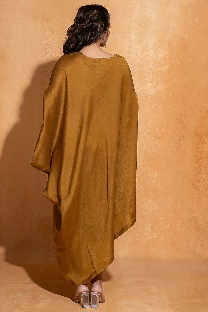 Mustard Dupion Silk Hand Embroidered Kaftan by Sugandh Gupta at Pernia's Pop Up Shop