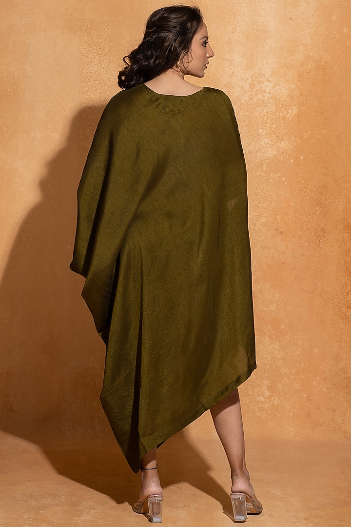 Olive Green Dupion Silk Hand Embroidered Kaftan by Sugandh Gupta at Pernia's Pop Up Shop