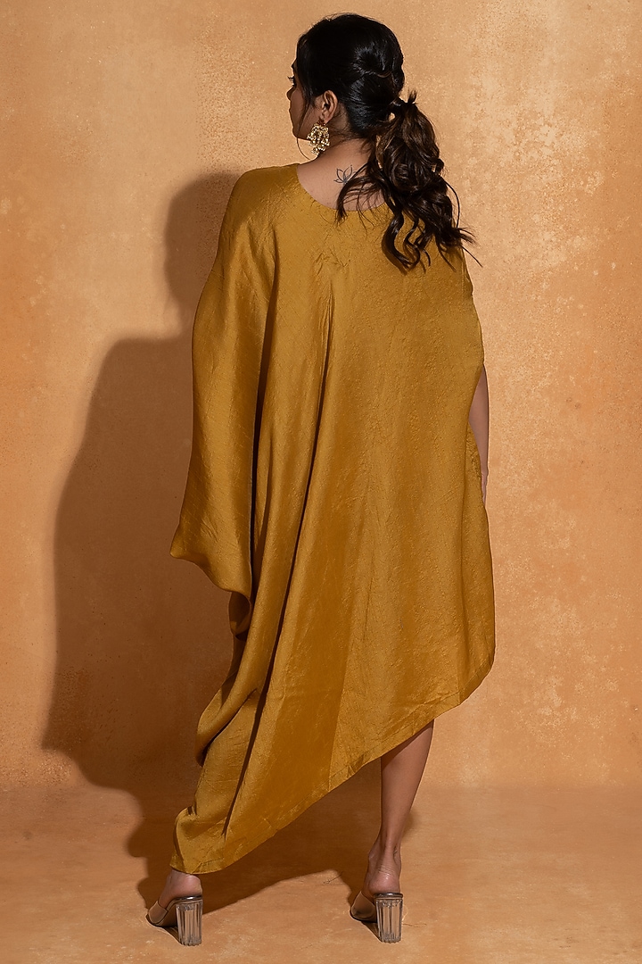 Mustard Dupion Silk Hand Embroidered Kaftan by Sugandh Gupta at Pernia's Pop Up Shop