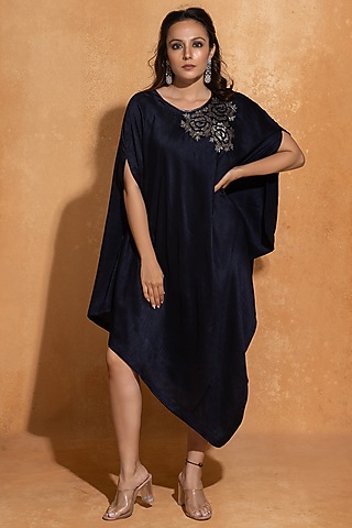 Royal Blue Dupion Silk Hand Embroidered Kaftan by Sugandh Gupta