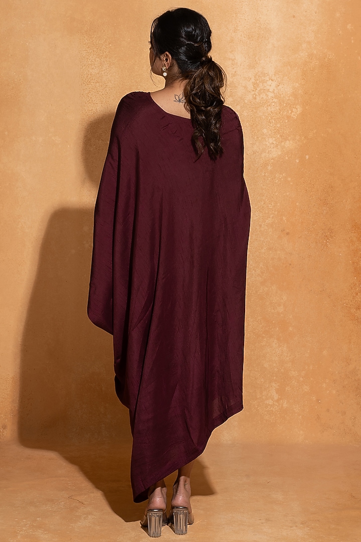 Wine Dupion Silk Hand Embroidered Kaftan by Sugandh Gupta at Pernia's Pop Up Shop
