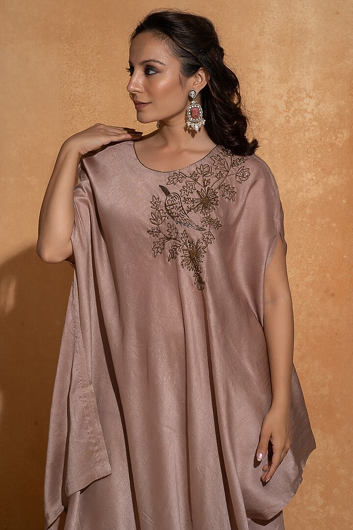 Light Lilac Dupion Silk Hand Embroidered Kaftan by Sugandh Gupta at Pernia's Pop Up Shop