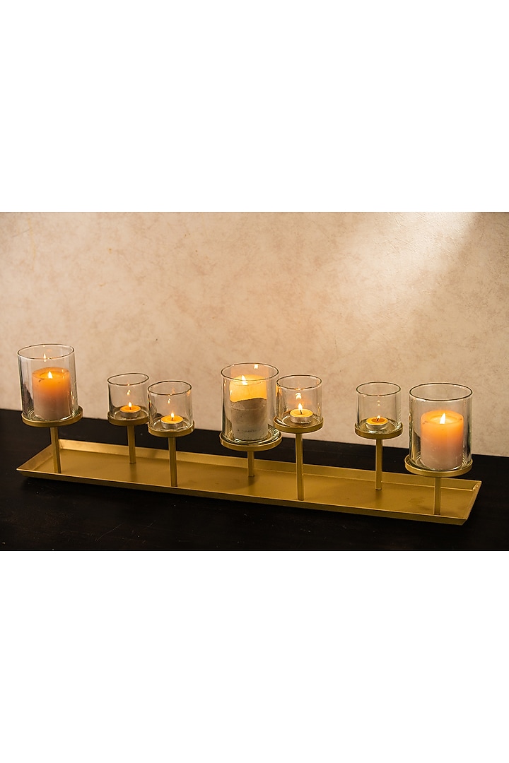 Brown Metal & Glass Candle Holder by SG Home at Pernia's Pop Up Shop