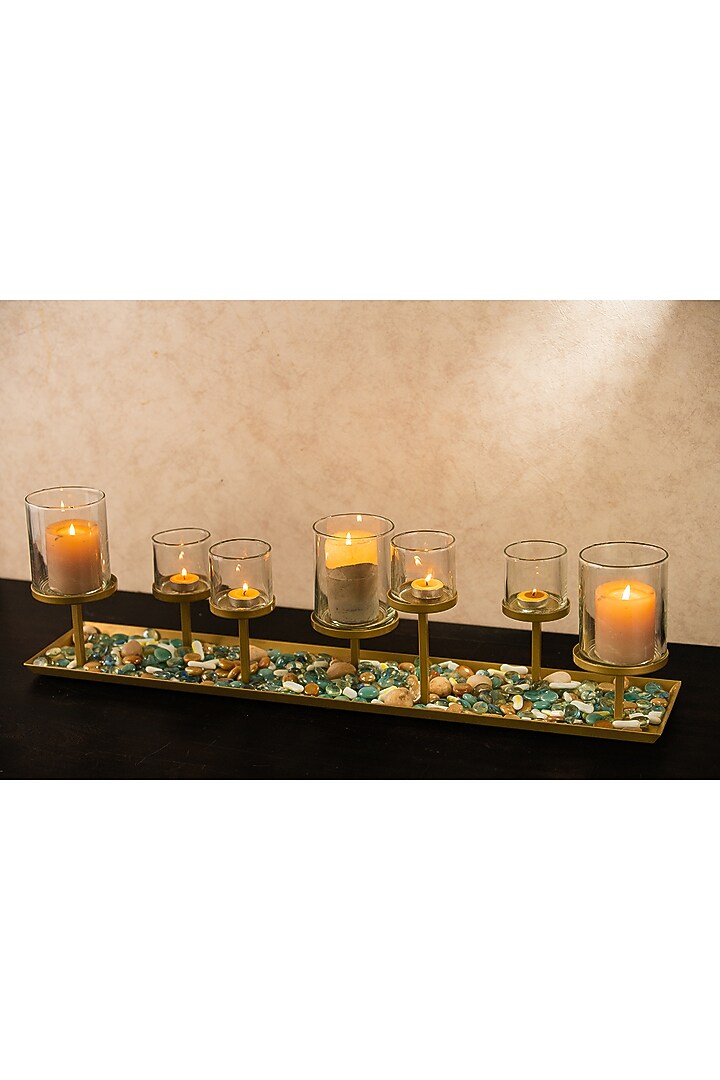 Brown Metal & Glass Candle Holder by SG Home at Pernia's Pop Up Shop
