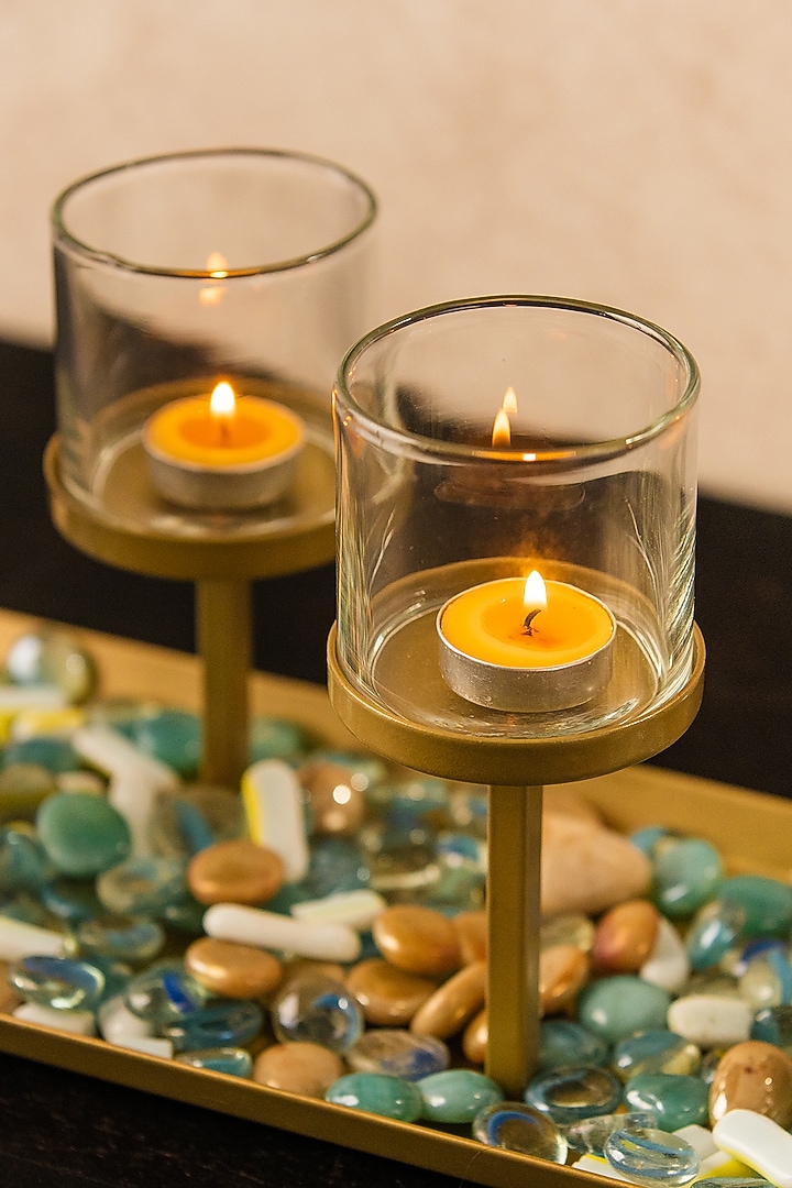 Brown Metal & Glass Candle Holder by SG Home at Pernia's Pop Up Shop