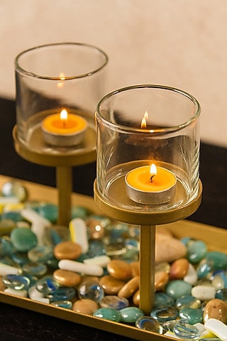 Brown Metal & Glass Candle Holder by SG Home