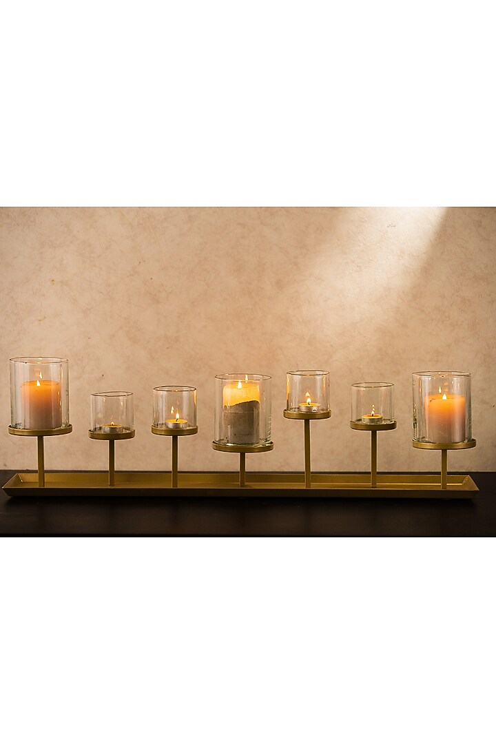 Brown Metal & Glass Candle Holder by SG Home at Pernia's Pop Up Shop