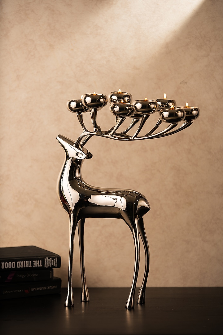 Silver Metal Reindeer Candle Holder by SG Home