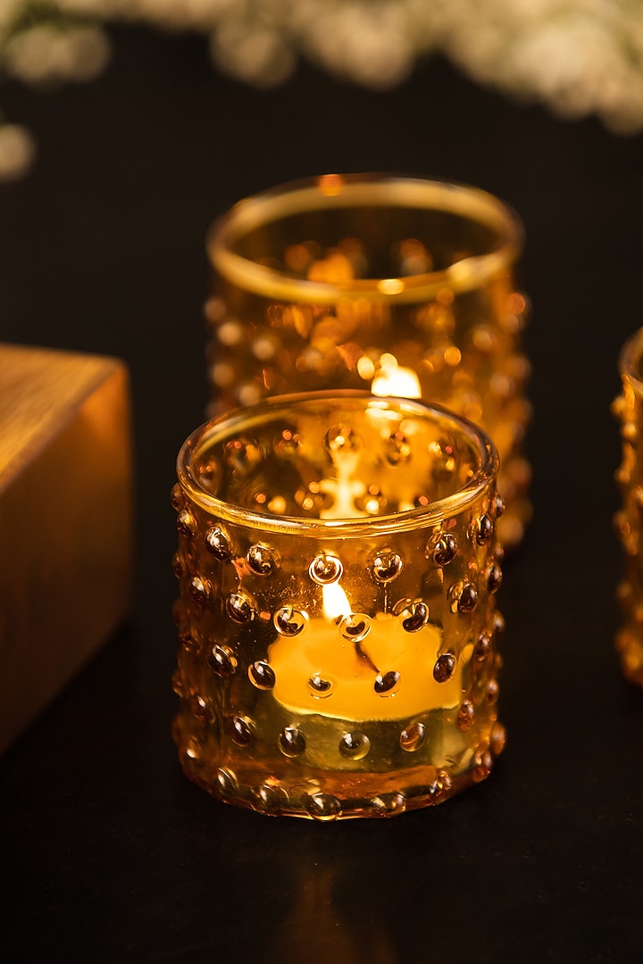 Amber Bubble Glass Votives (Set Of 6) by SG Home at Pernia's Pop Up Shop