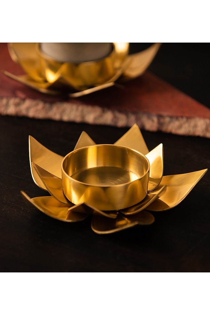 Metal Lotus Pillar Candle Holder (Set of 2) by SG Home at Pernia's Pop Up Shop