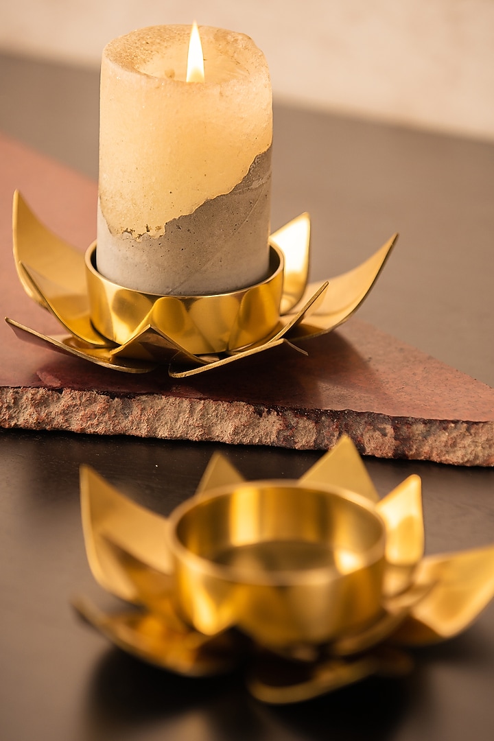 Metal Lotus Pillar Candle Holder (Set of 2) by SG Home at Pernia's Pop Up Shop