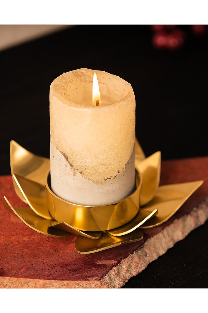 Metal Lotus Pillar Candle Holder (Set of 2) by SG Home at Pernia's Pop Up Shop