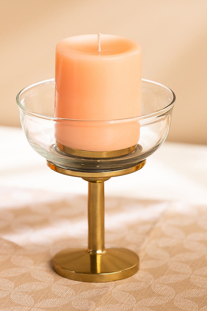 Golden Metal & Glass Candle Holder by SG Home