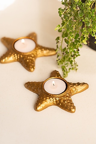 Golden Metal Tea Light Holder (Set Of 2) by SG Home