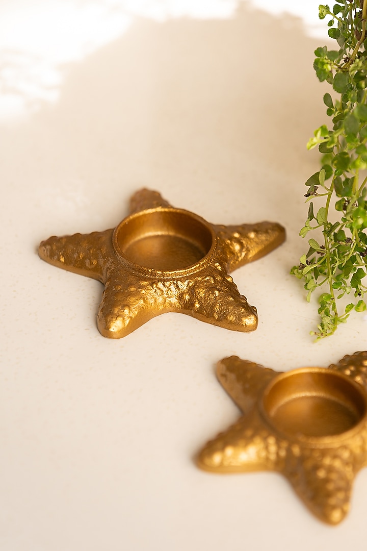 Golden Metal Tea Light Holder (Set Of 2) by SG Home at Pernia's Pop Up Shop