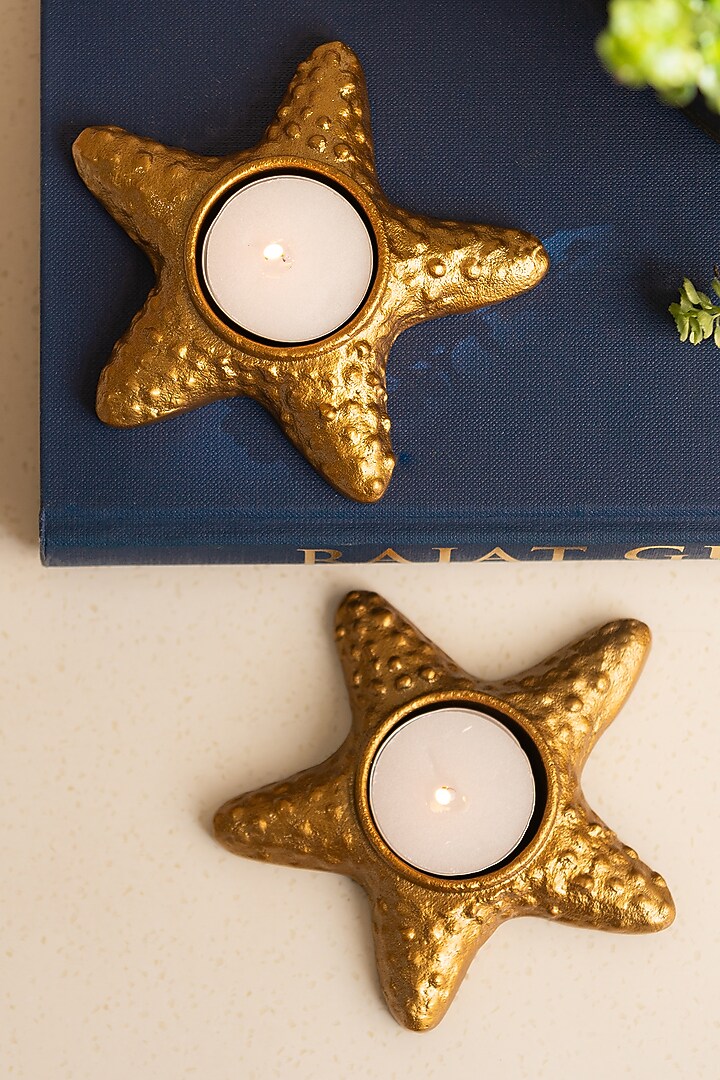 Golden Metal Tea Light Holder (Set Of 2) by SG Home at Pernia's Pop Up Shop