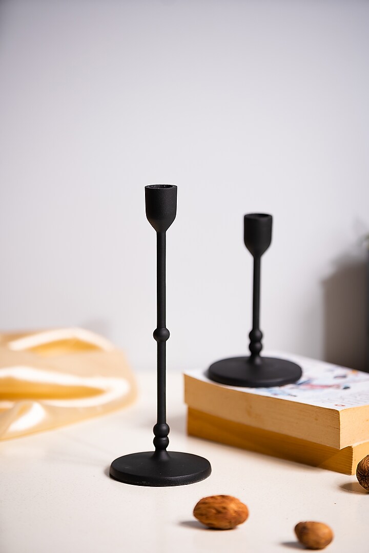 Black Metal Candle Holder (Set Of 2) by SG Home at Pernia's Pop Up Shop