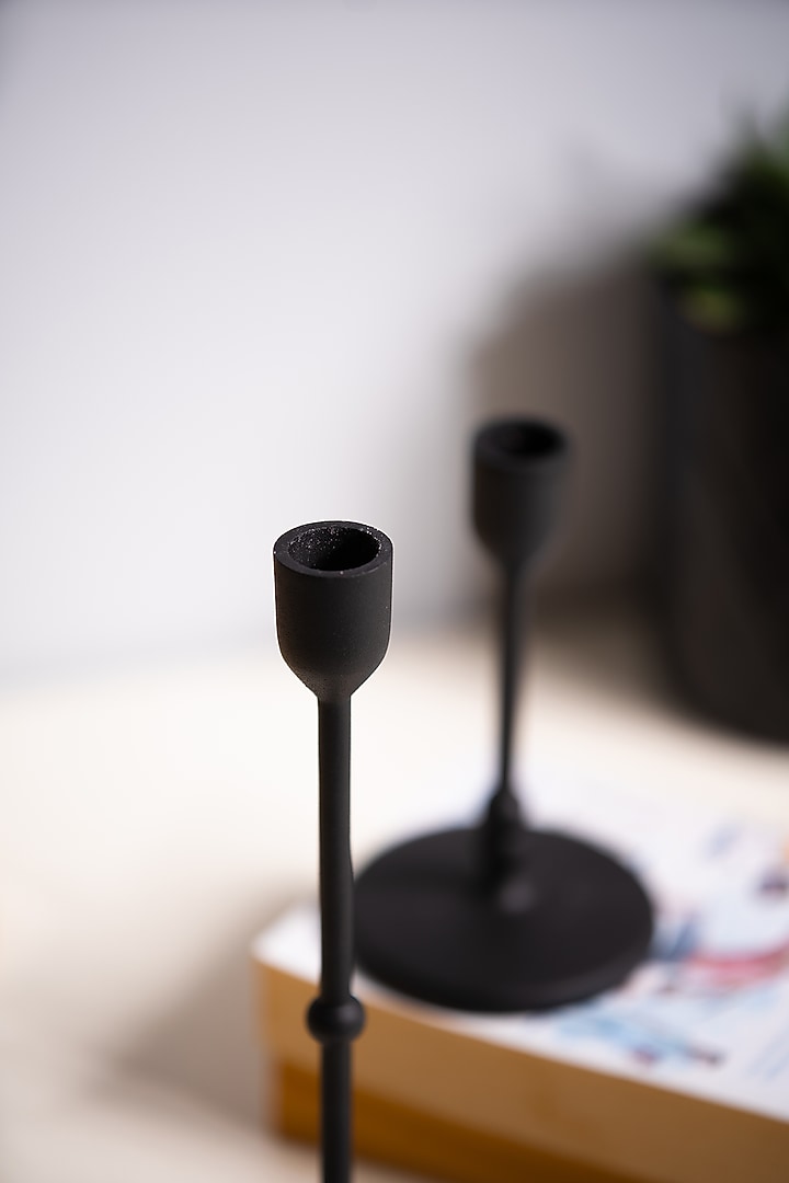 Black Metal Candle Holder (Set Of 2) by SG Home at Pernia's Pop Up Shop