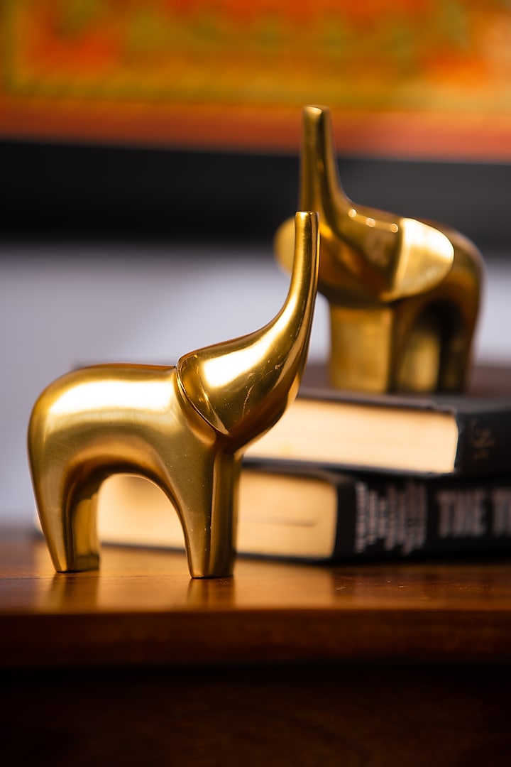 Golden Metal Mini Elephant Art Decorative Figure Set by SG Home