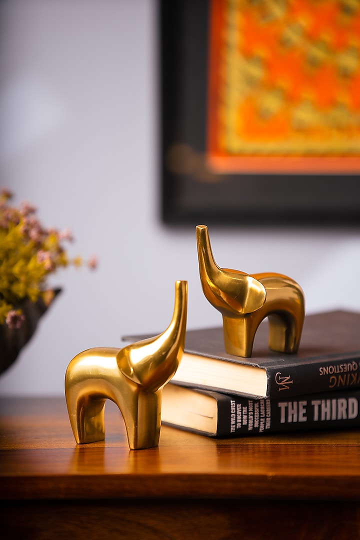 Golden Metal Mini Elephant Art Decorative Figure Set by SG Home at Pernia's Pop Up Shop