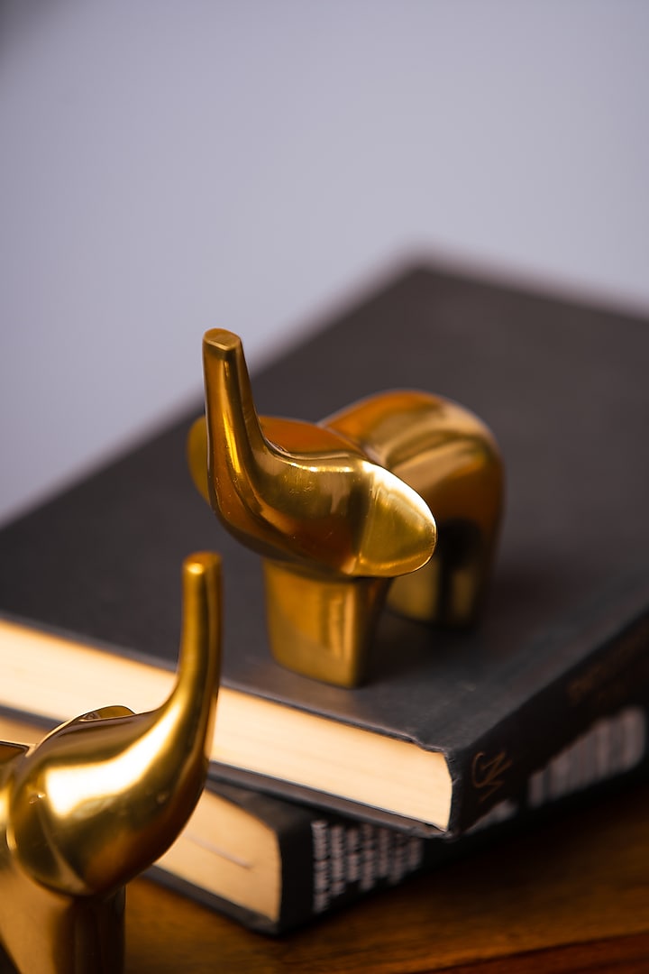 Golden Metal Mini Elephant Art Decorative Figure Set by SG Home at Pernia's Pop Up Shop