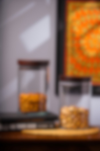 Brown Glass & Wood Storage Jars Set by SG Home at Pernia's Pop Up Shop