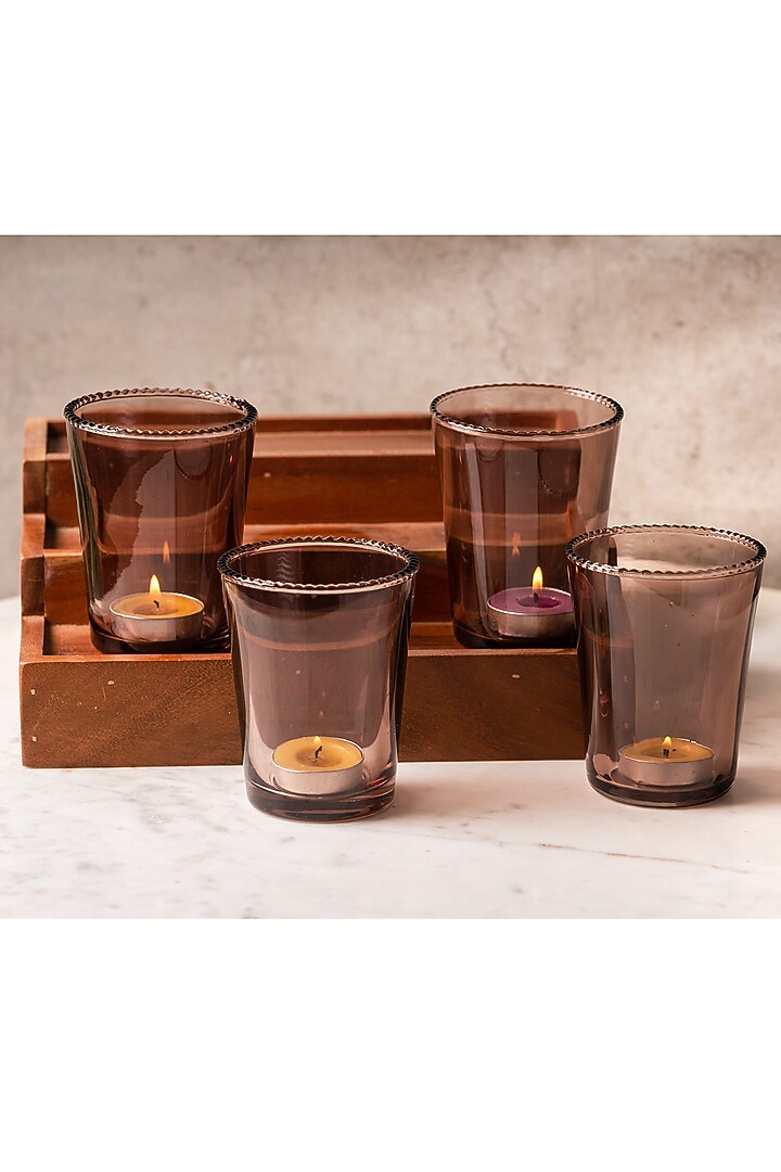 Lilac Glass Handcrafted Tea Light Holder (Set of 4) by SG Home at Pernia's Pop Up Shop