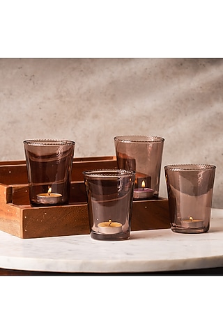 Lilac Glass Handcrafted Tea Light Holder (Set of 4) by SG Home