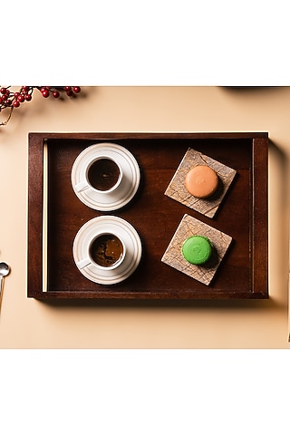 Brown Wood & Glass Handcrafted Tray by SG Home