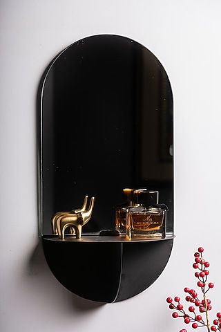 Black Glass & Metal Handcrafted Vanity Mirror by SG Home