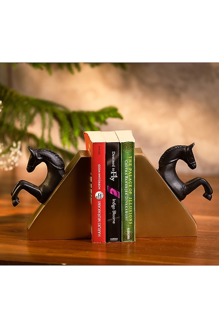 Black & Gold Metal Handcrafted Bookend (Set of 2) by SG Home