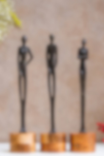 Black Metal & Wooden Handcrafted Oscar Sculpture (Set of 3) by SG Home at Pernia's Pop Up Shop