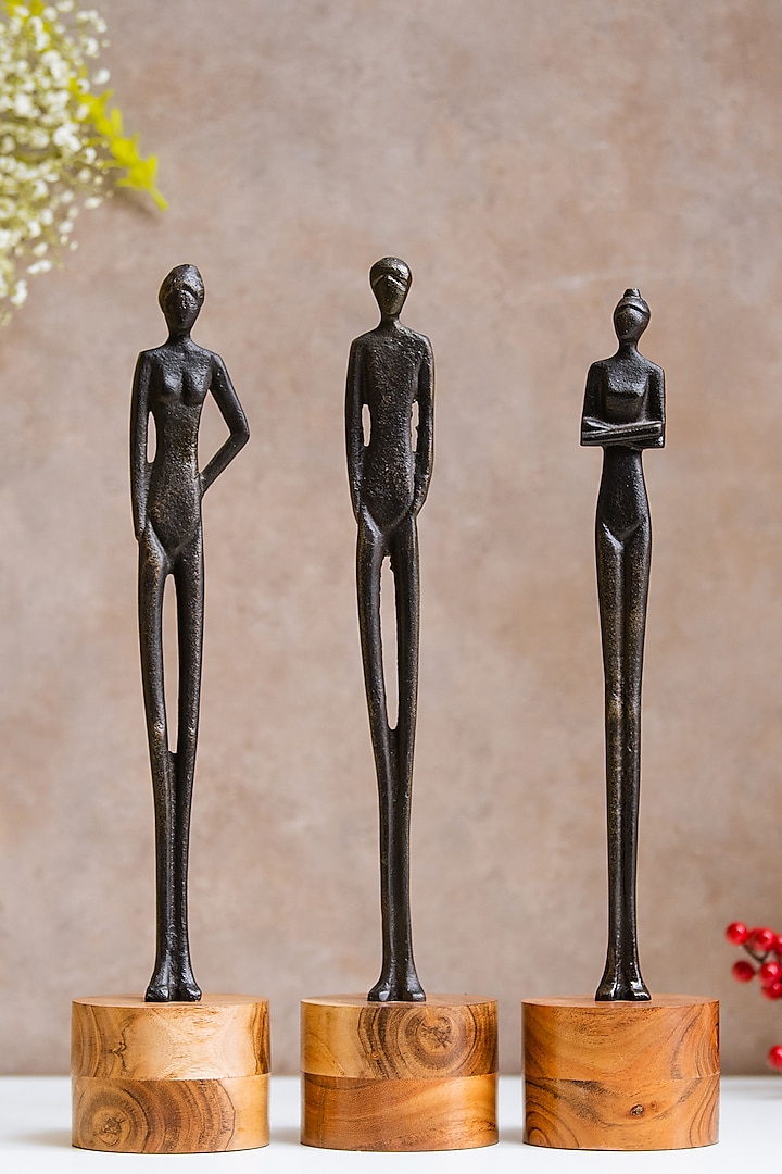 Black Metal & Wooden Handcrafted Oscar Sculpture (Set of 3) by SG Home at Pernia's Pop Up Shop