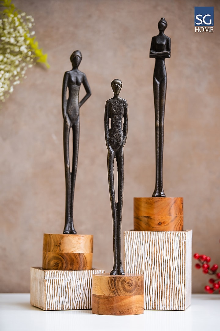Black Metal & Wooden Handcrafted Oscar Sculpture (Set of 3) by SG Home at Pernia's Pop Up Shop