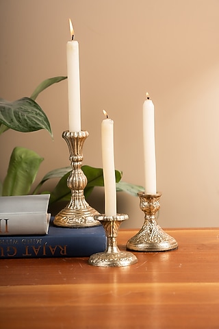 Silver Metal Colonial Candle Holders (Set Of 3) by SG Home