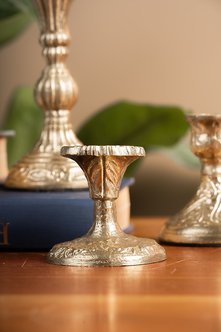 Silver Metal Colonial Candle Holders (Set Of 3) by SG Home at Pernia's Pop Up Shop