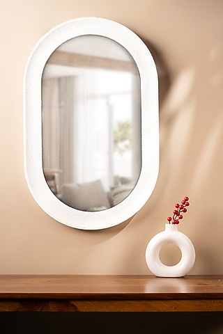 White Wood & Glass Oval Pearl Rustic Mirror by SG Home