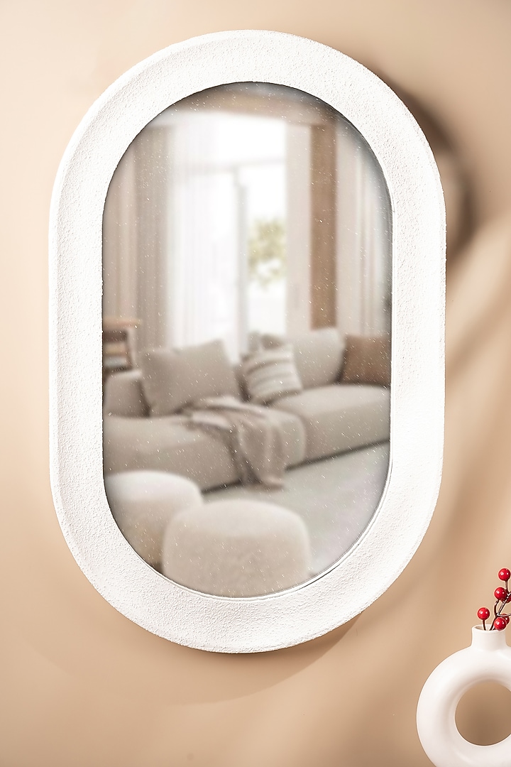 White Wood & Glass Oval Pearl Rustic Mirror by SG Home at Pernia's Pop Up Shop