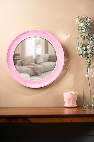 Pink Wood & Glass Round Rustic Mirror by SG Home