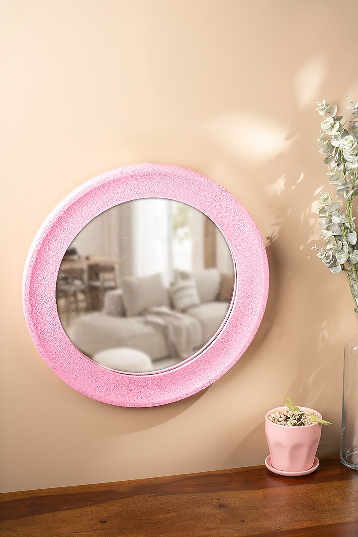 Pink Wood & Glass Round Rustic Mirror by SG Home at Pernia's Pop Up Shop