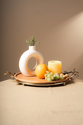 Brown Wood & Metal Leafy Tray by SG Home