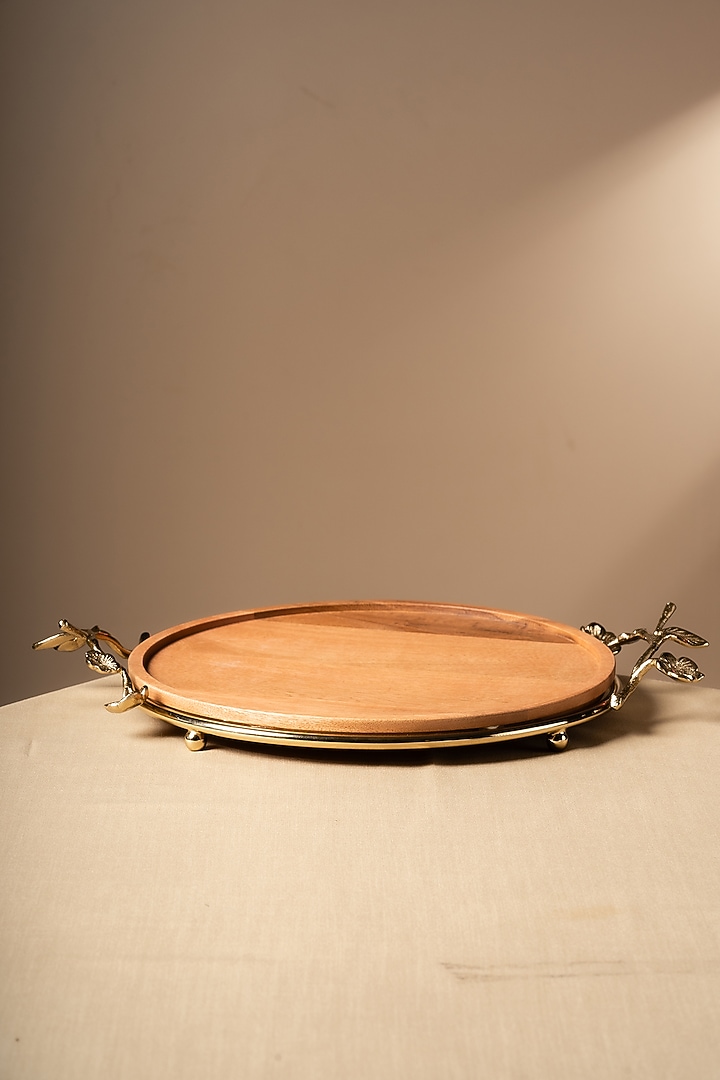 Brown Wood & Metal Leafy Tray by SG Home at Pernia's Pop Up Shop