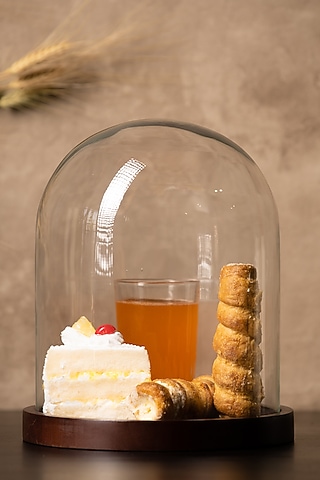 Brown Glass Dome With Wood Base by SG Home