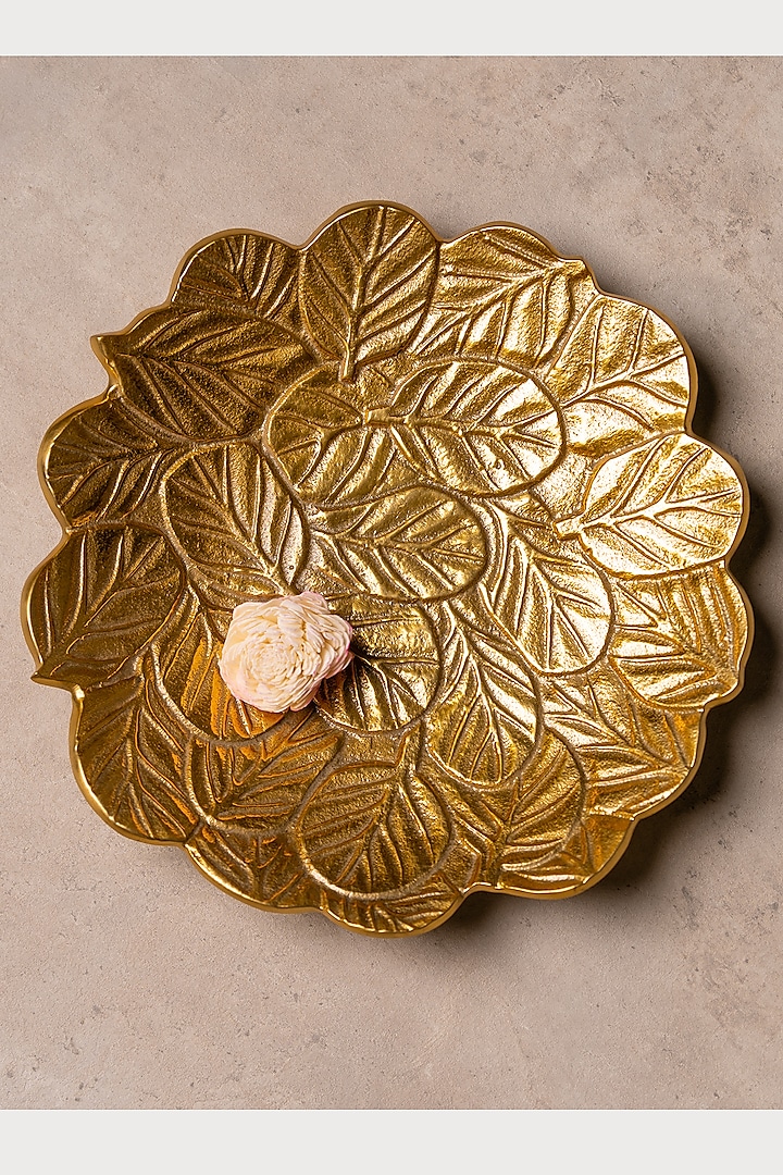 Golden Patterned Round Platter by SG Home
