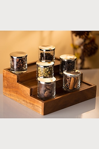Brown Acacia Wood Jar Set by SG Home