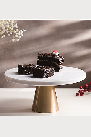 Golden Marble Cake Stand With Glass Top by SG Home