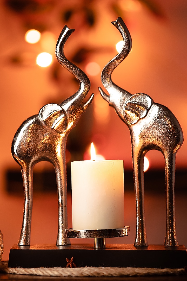 Silver Rising Elephant Candle Stand by SG Home