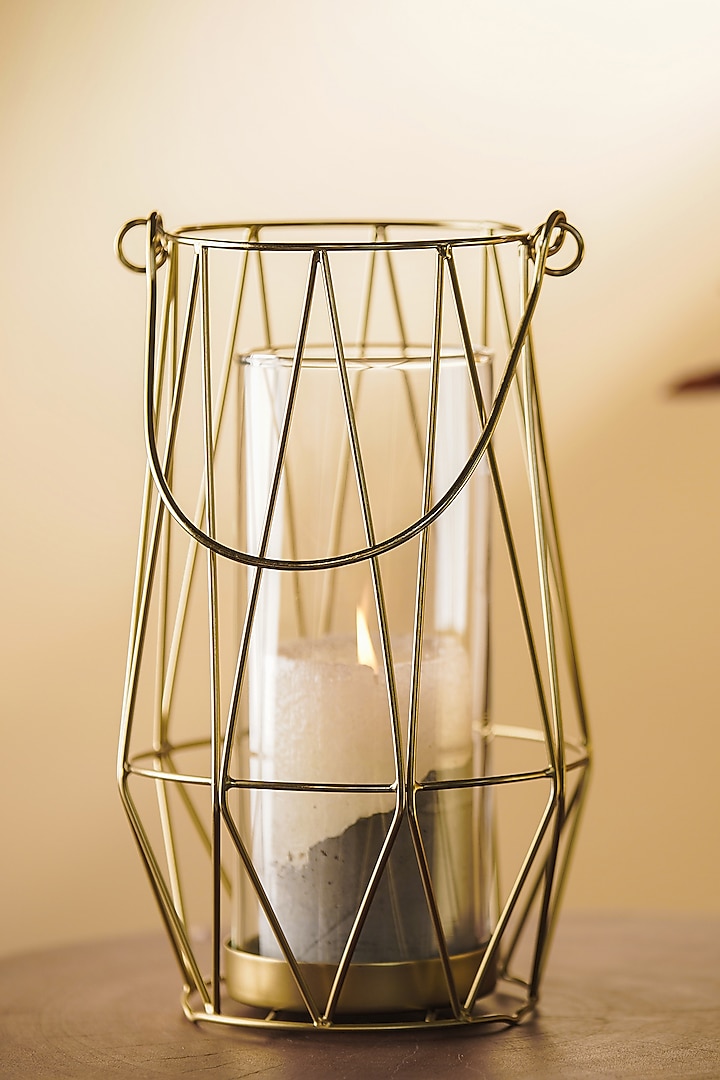 Gold Metal & Glass Mesh Lantern (Set of 2) by SG Home