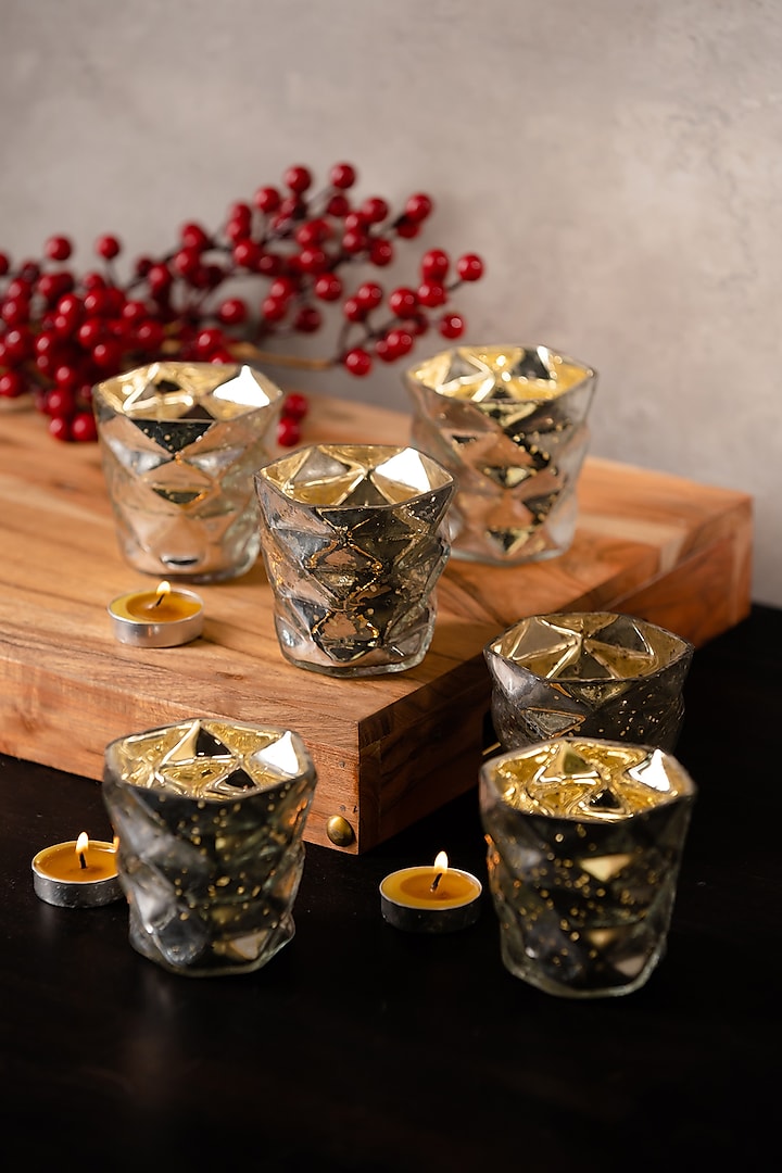 Silver Crumpled Glass Votives Hamper (Set of 6) by SG Home