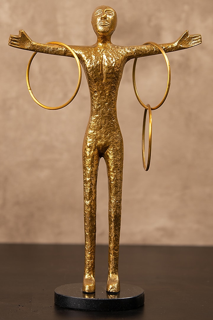 Golden Metal Human Sculpture With Rings by SG Home at Pernia's Pop Up Shop